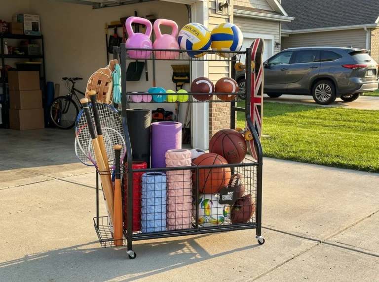 garage ball organizer driveway rolling mockup