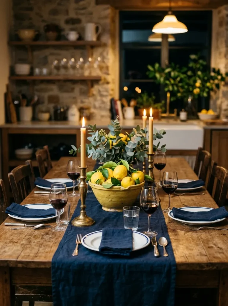 lemon and navy blue kitchen decor