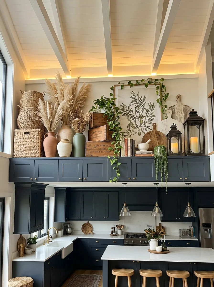 above kitchen cabinet decor ideas tall ceilings