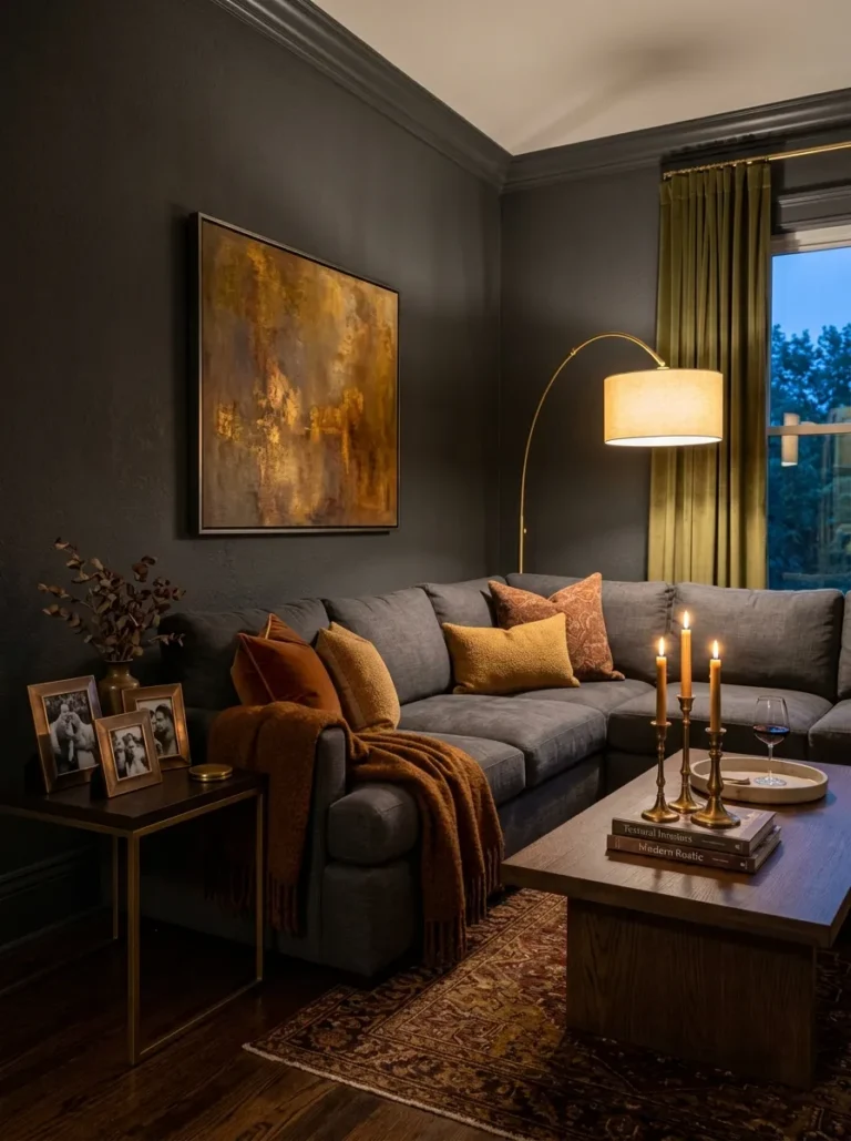 charcoal grey couch living room decor