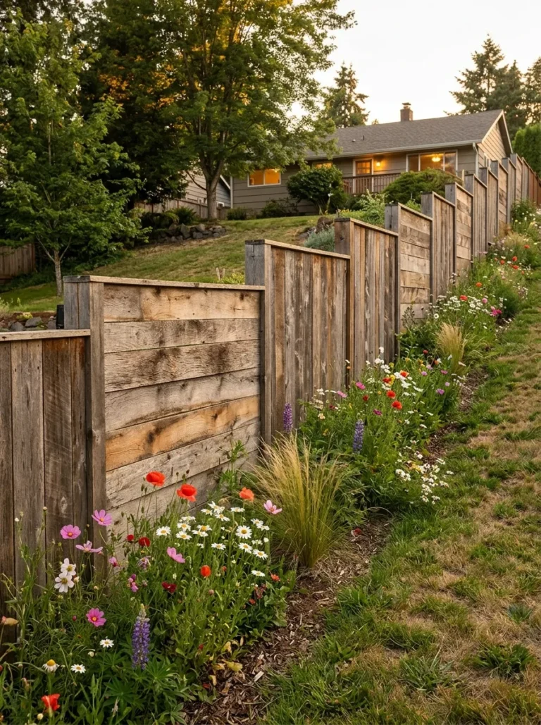 wood fence on slope