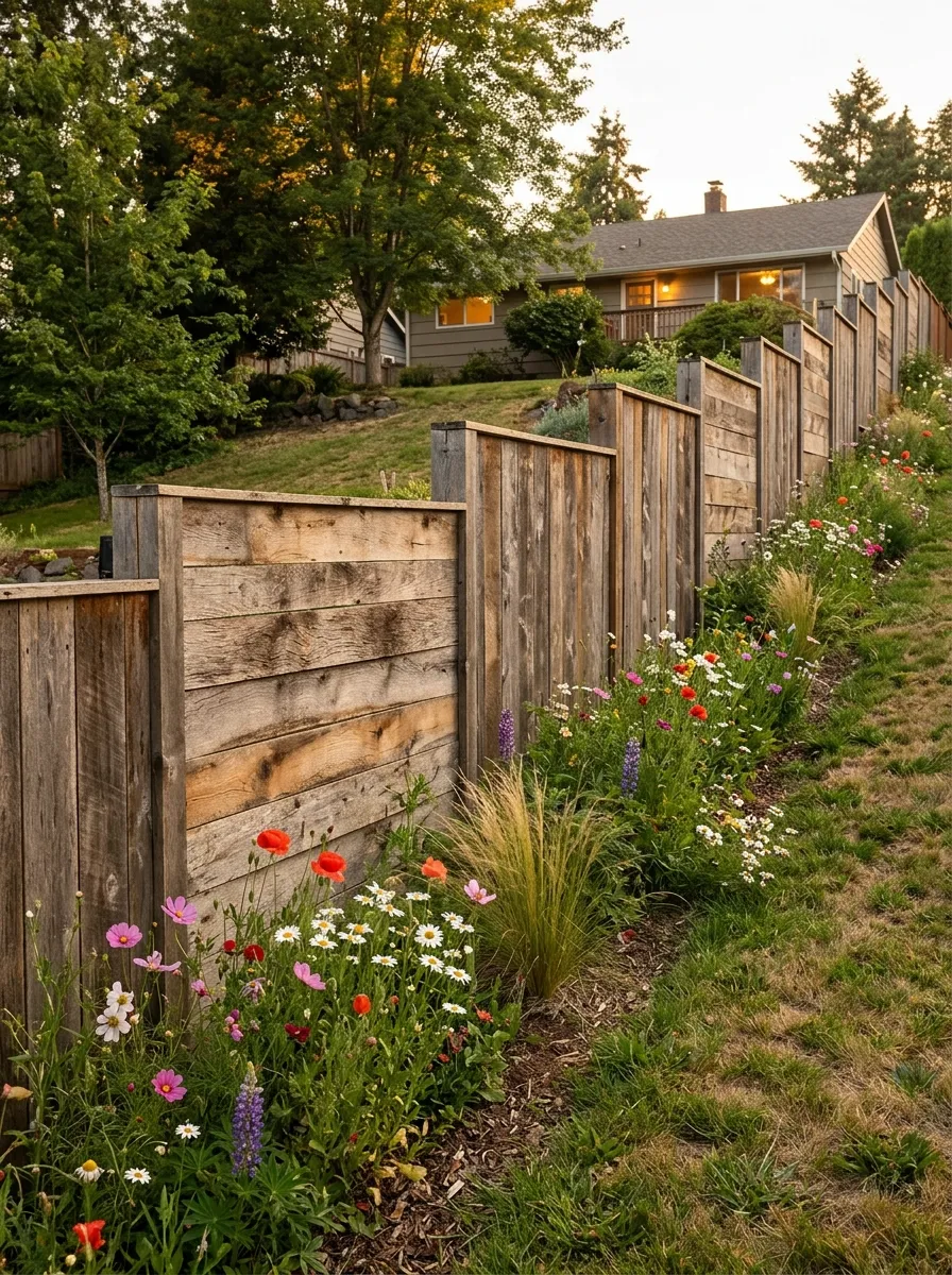 wood fence on slope