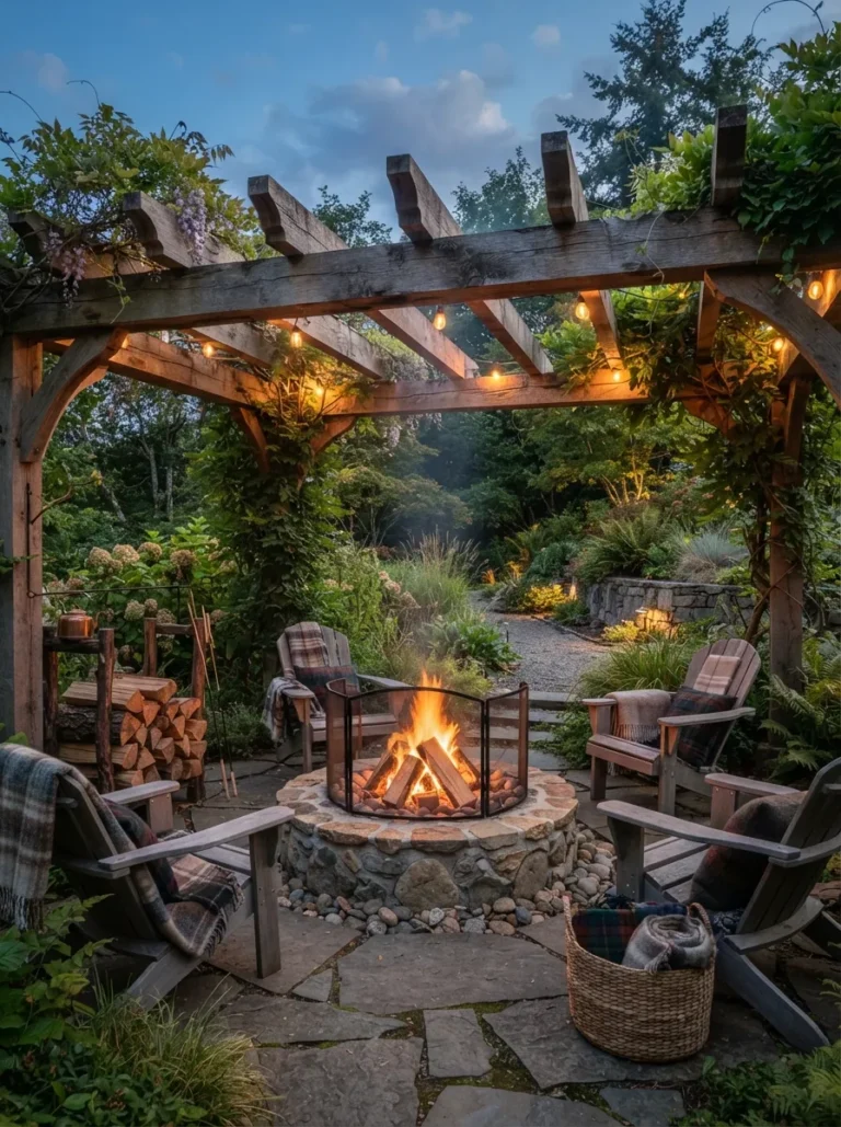 backyard fire pit ideas with pergola