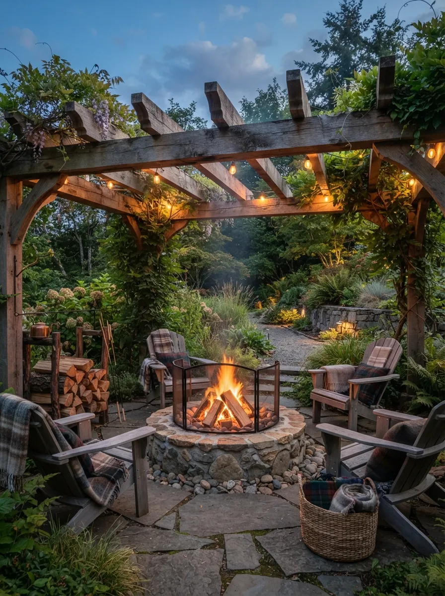 backyard fire pit ideas with pergola