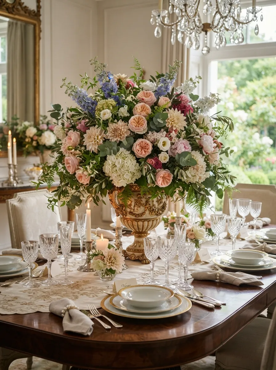 dining table centerpiece with plants