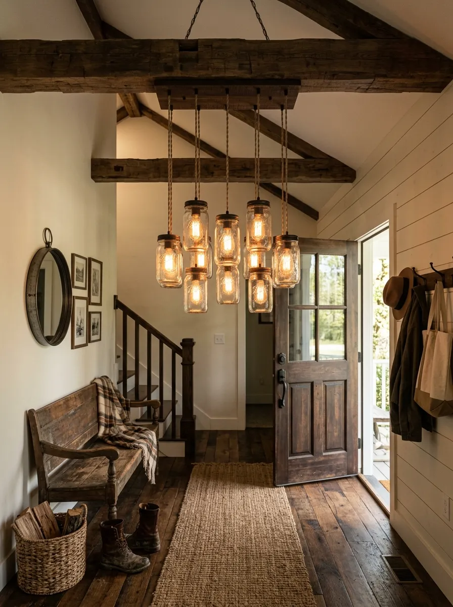 entryway chandelier farmhouse