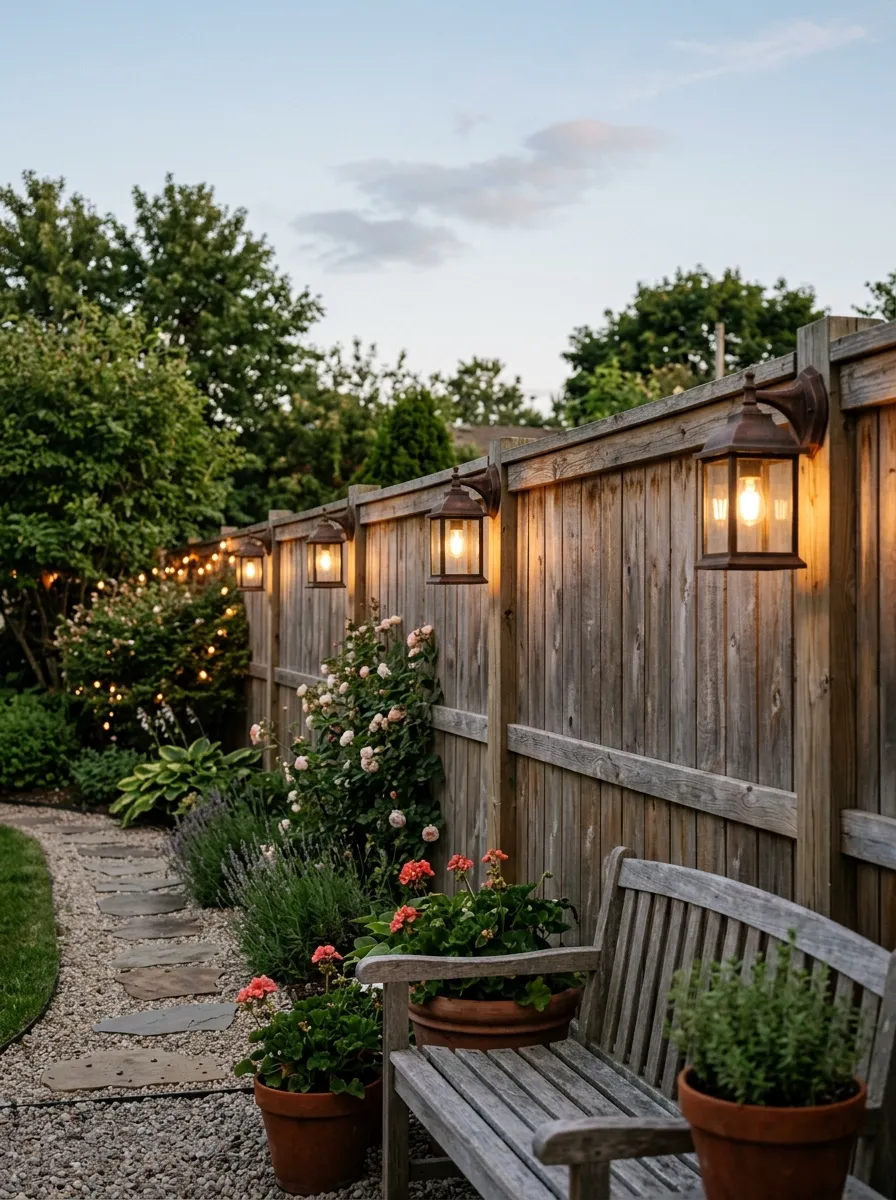 fence lighting ideas backyard