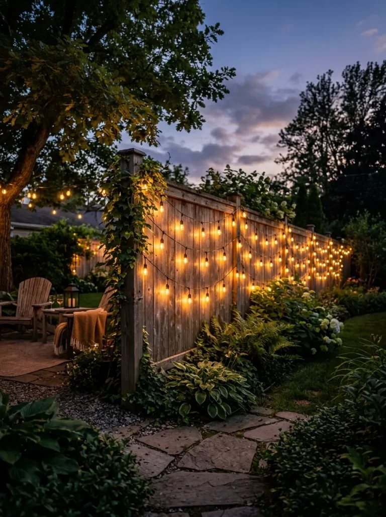 fence with string lights