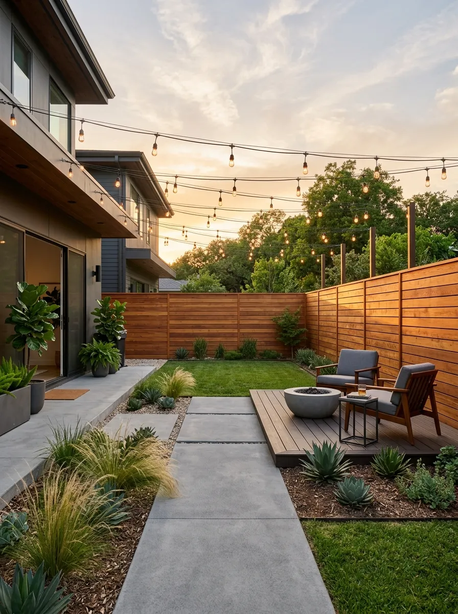 horizontal wood fence backyard