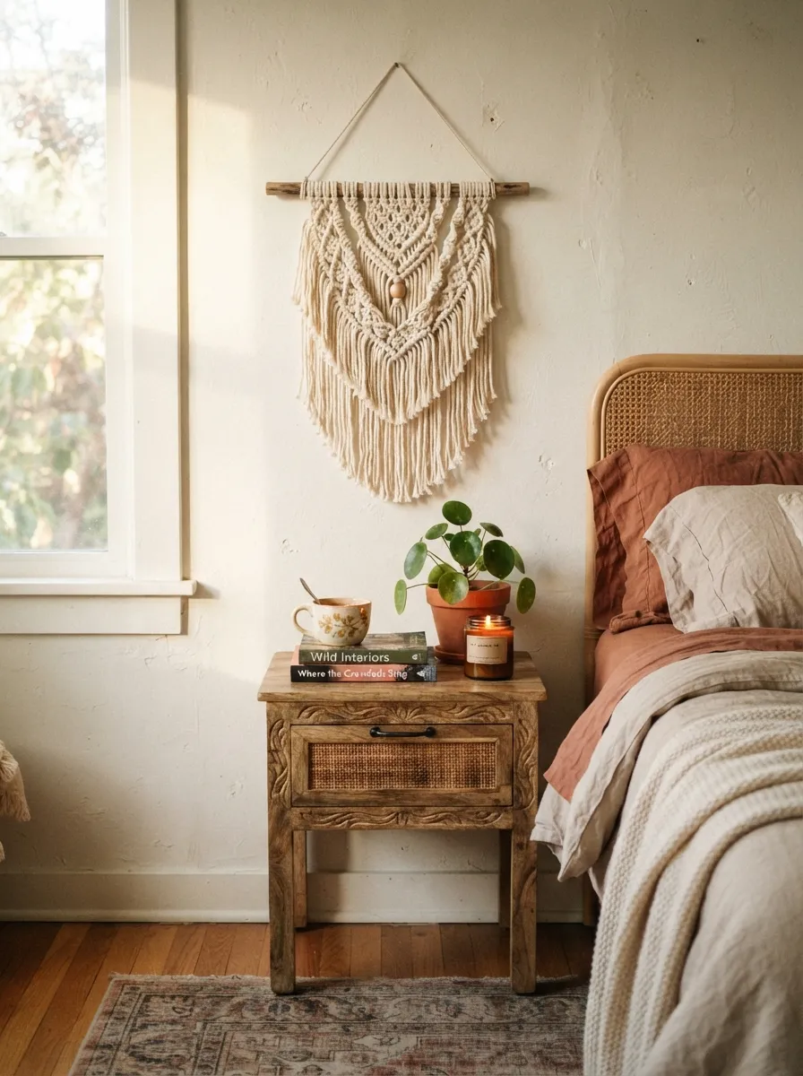 nightstand decor boho