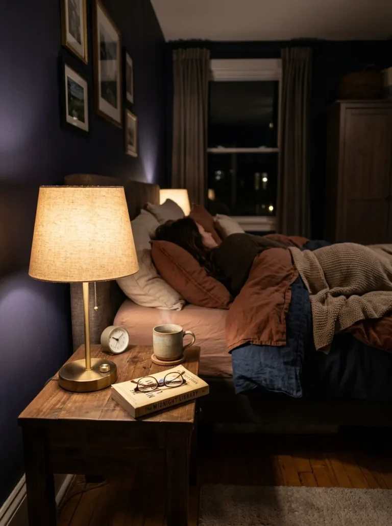 nightstand decor with lamp