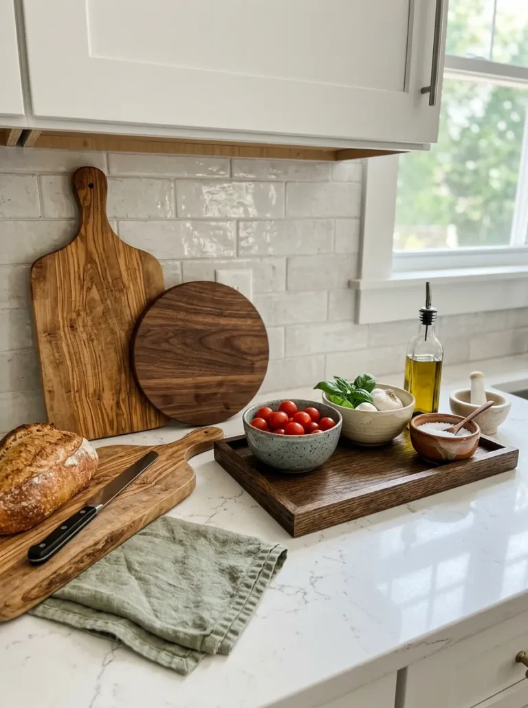 white kitchen with wood accents