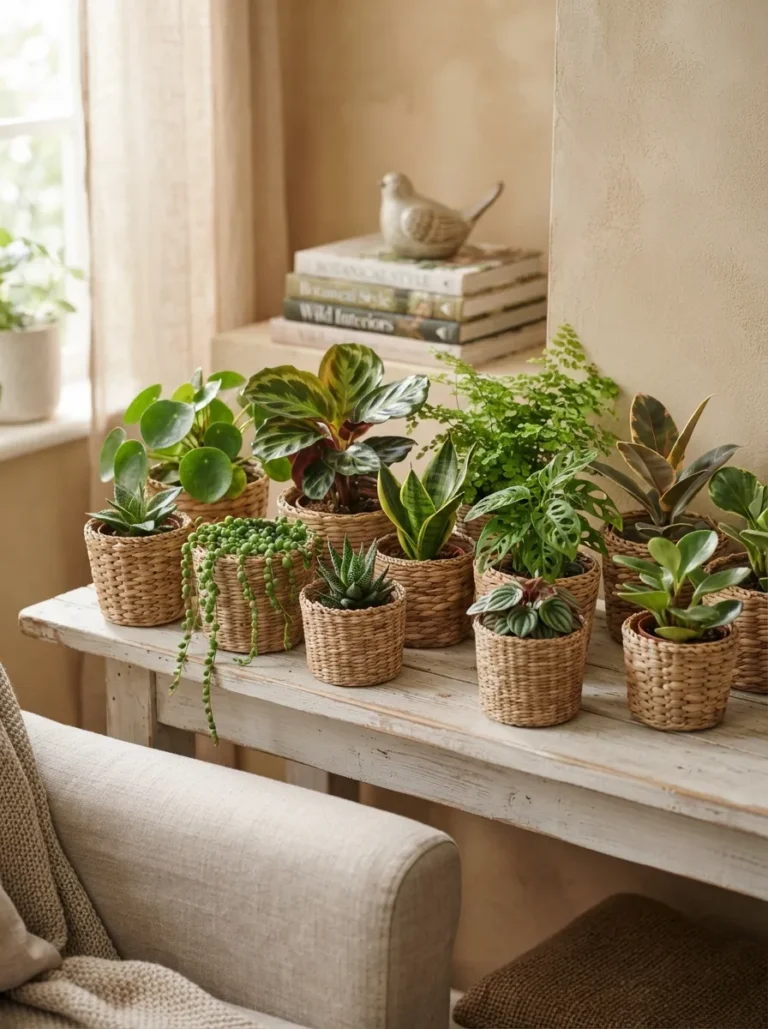 living room plant with basket ideas